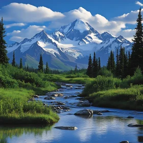 Snowy Peaks and Flowing River