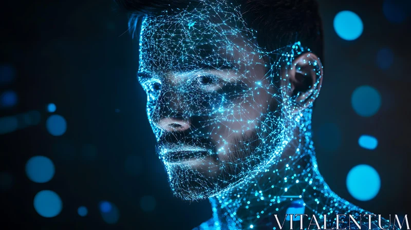 AI ART Digital Man Portrait with Neon Network