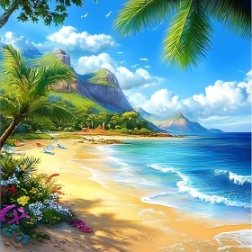 Seascape with Palm Trees and Turquoise Water