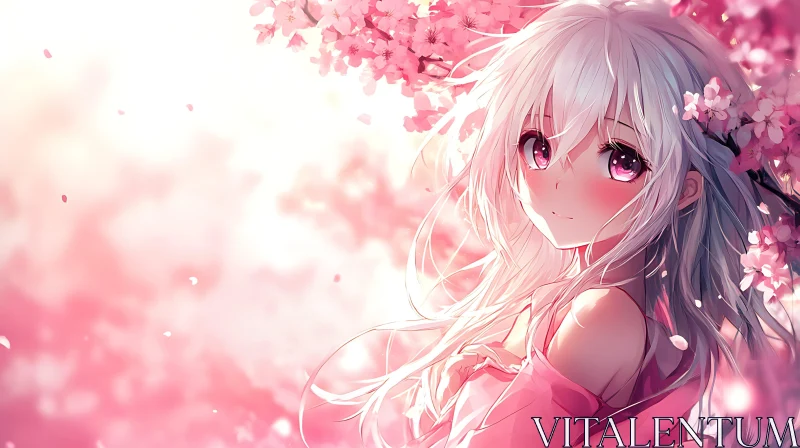 Lovely Anime Girl Amid Cherry Blossoms AI Image