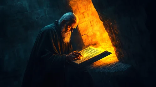 Man Studying Illuminated Manuscript