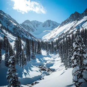 Winter Mountain Scenery with Blue Sky