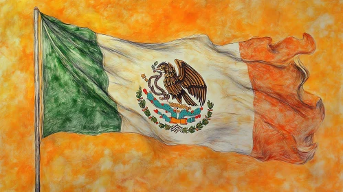 Mexican Flag Sketch on Orange