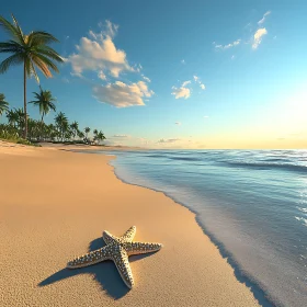 Coastal Serenity: Starfish on Sandy Shore