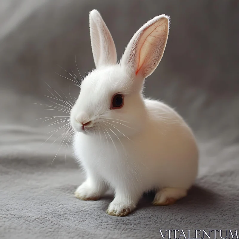 Fluffy White Bunny on Gray Background AI Image