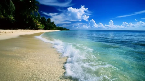 Tropical Beach with Blue Sky and Waves