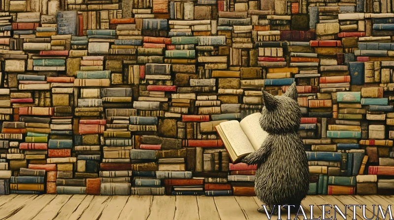 Creature Reading Among Books AI Image