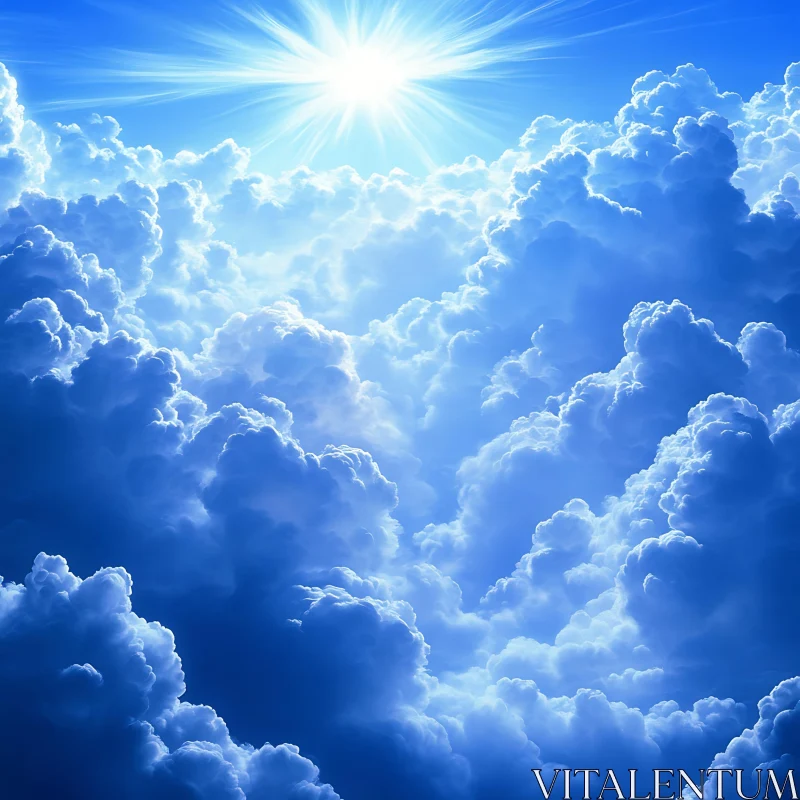 Heavenly Sky with Sunlight and Clouds AI Image
