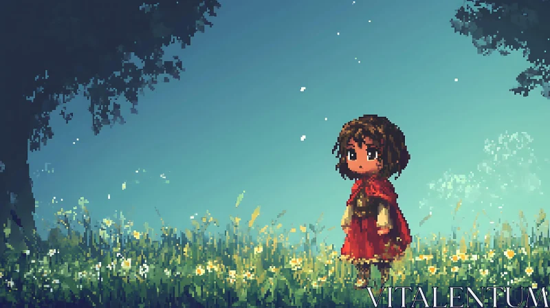 Child in Red Cape Amidst Nature AI Image