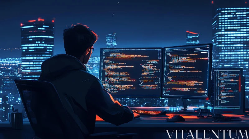 AI ART City View Coder at Night