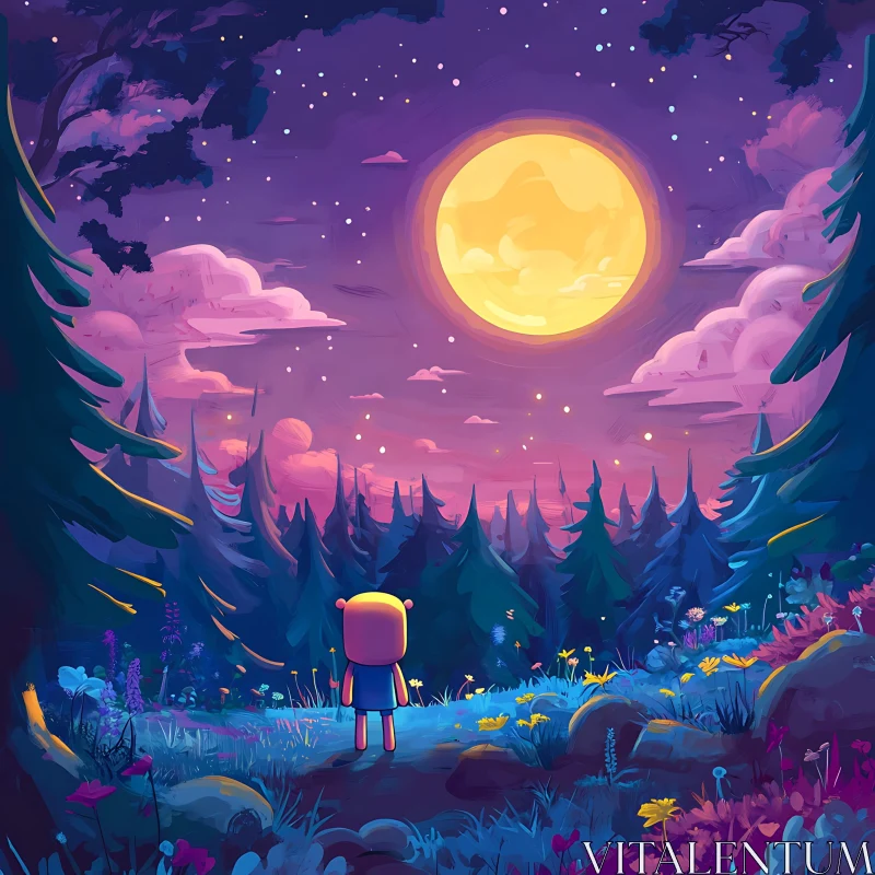 AI ART Cartoon Character in Moonlit Forest