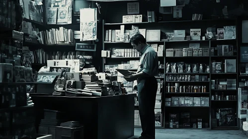 Man Reading in a Vintage Bookstore