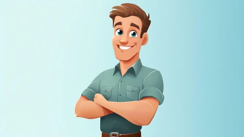 Smiling Man with Crossed Arms Cartoon