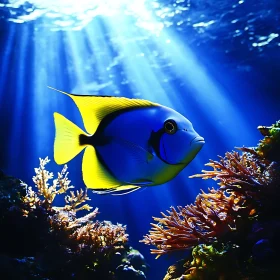 Underwater Scene with Blue Tang Fish