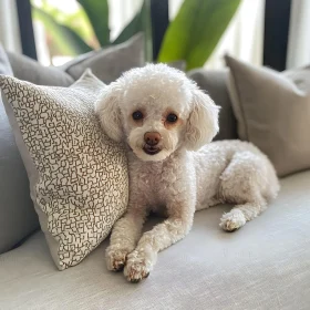 Charming White Dog Lounging Indoors