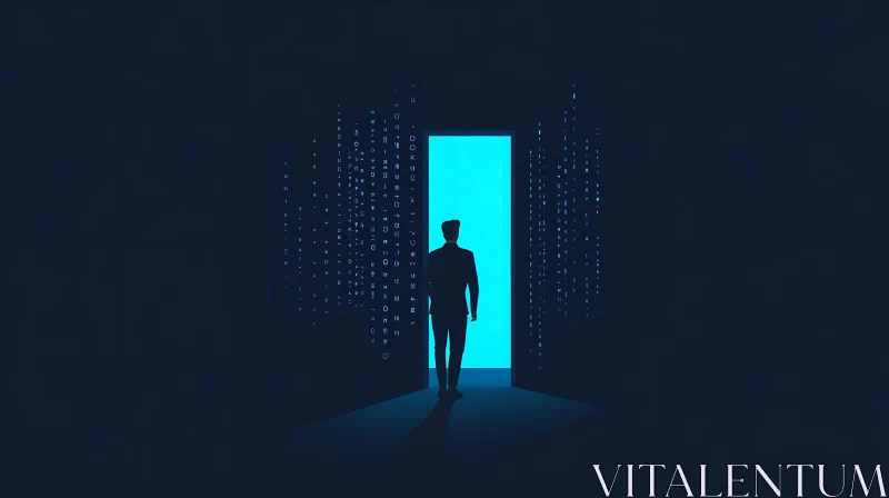 Silhouette at the Doorway of Digital Future AI Image