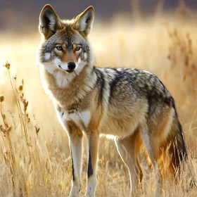 Wild Coyote Standing in Tall Grass