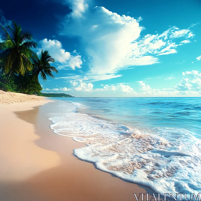 AI ART Tropical Paradise: Beach Scene with Palm Trees