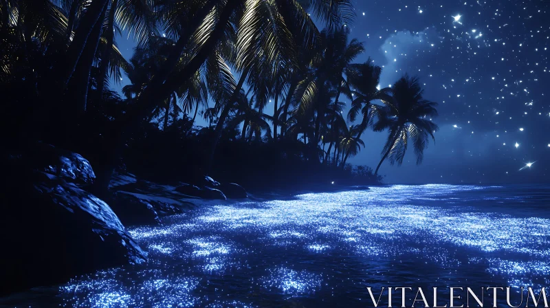 AI ART Tropical Beach with Glowing Waves