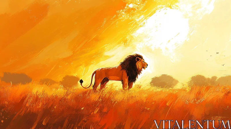 AI ART Regal Lion at Sunset in the Wild