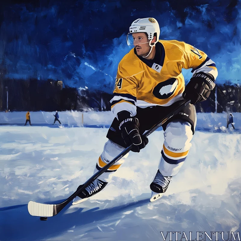 AI ART Dynamic Action of Hockey Player on Ice Rink