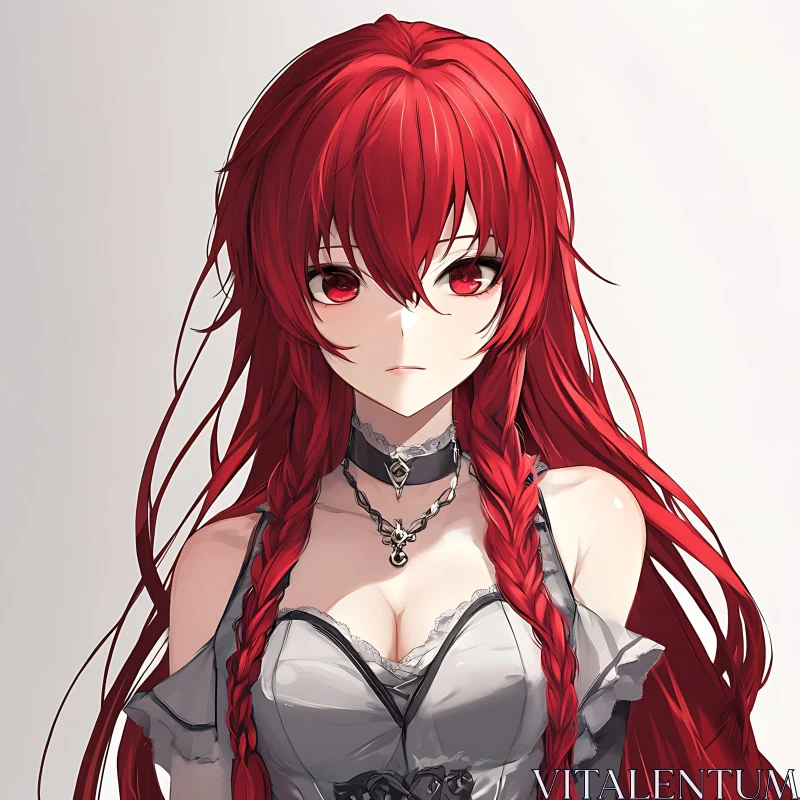 AI ART Crimson-Haired Anime Girl in Grey Outfit