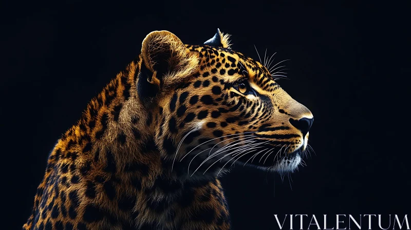 Wild Leopard Profile on Black Backdrop AI Image