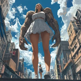 Giant Woman with Mutated Arms in City