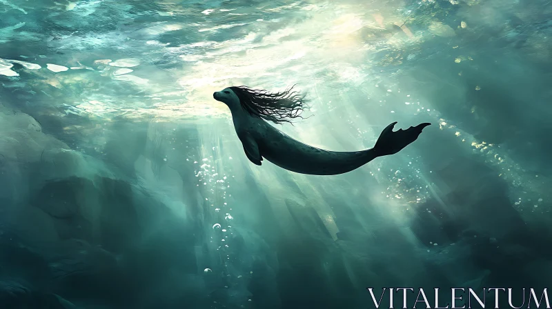 AI ART Mystical Seal with Hair in Ocean Depths