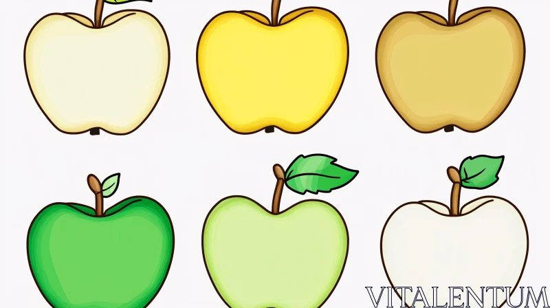 Six Cartoon Apples in Various Colors AI Image