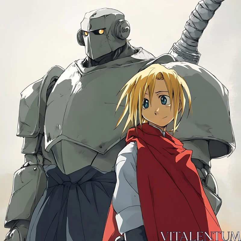 Powerful Robot and Determined Blonde Anime Duo AI Image