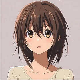 Anime Girl with Expressive Eyes and Short Brown Hair