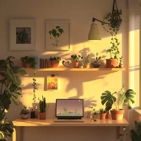 Sunlit Desk With Greenery