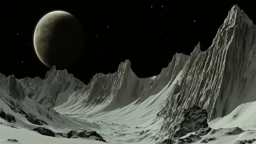 Otherworldly Vista: Mountains Under Planetary Gaze