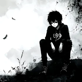 Melancholic Anime Art with Butterflies