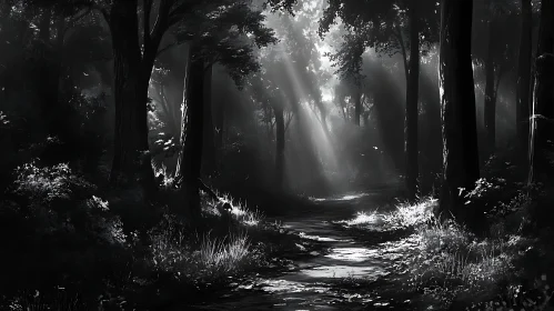 Monochrome Forest Sunlight
