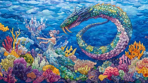 Underwater Fantasy: Mermaid and Dragon