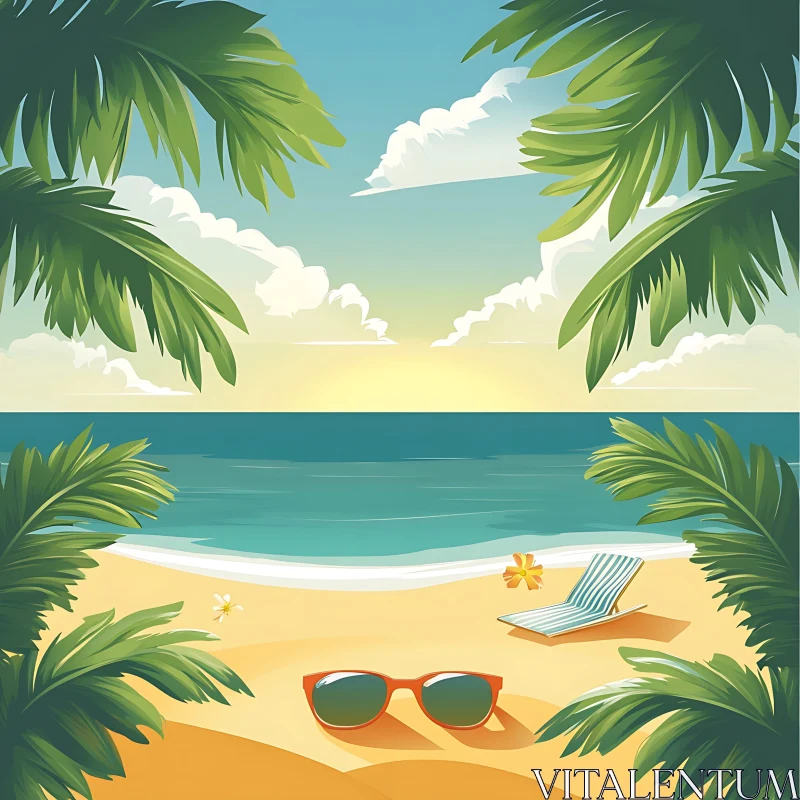 Seaside Relaxation with Sunglasses and Deckchair
