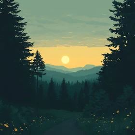Tranquil Forest Landscape at Sundown