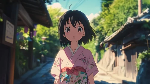Anime Girl in Pink Kimono