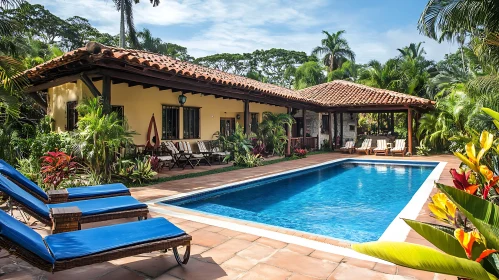 Idyllic Pool and House in Lush Setting