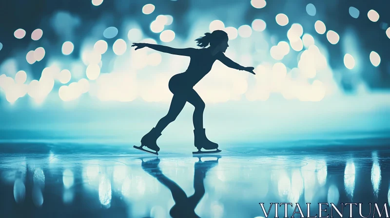 Graceful Figure Skater Silhouette on Ice AI Generated Picture