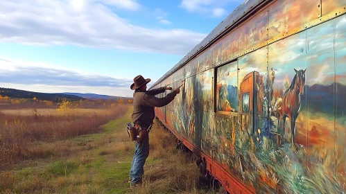 Western Mural Art on Train Car