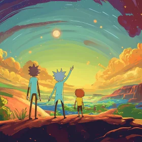 Animated Trio in a Surreal Landscape
