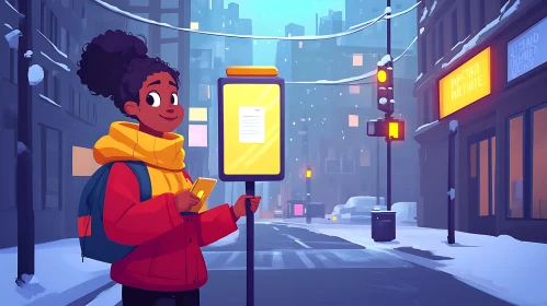 Winter City Cartoon Illustration