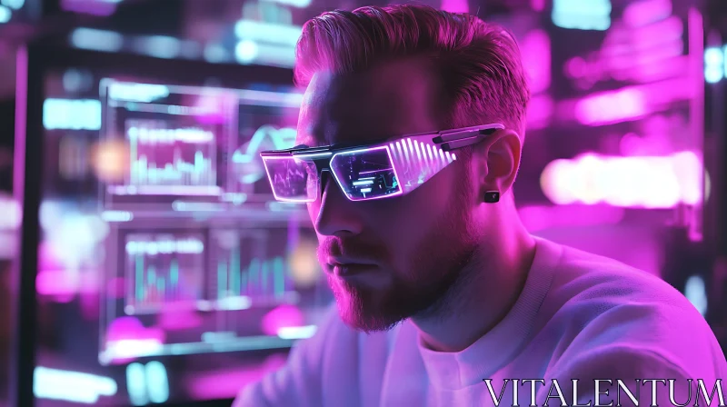 Man in VR Glasses with Neon Glow