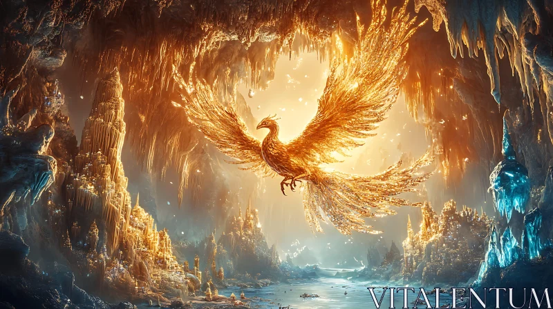 Legendary Phoenix in a Mystical Cave