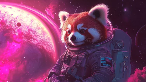 Space-Faring Red Panda in Astronaut Suit