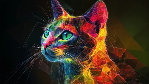 Colorful Neon Cat Art