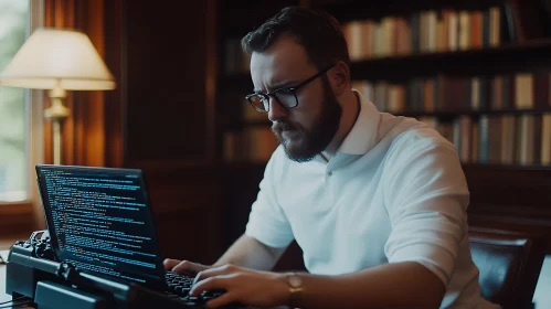 Focused Man Working on Computer